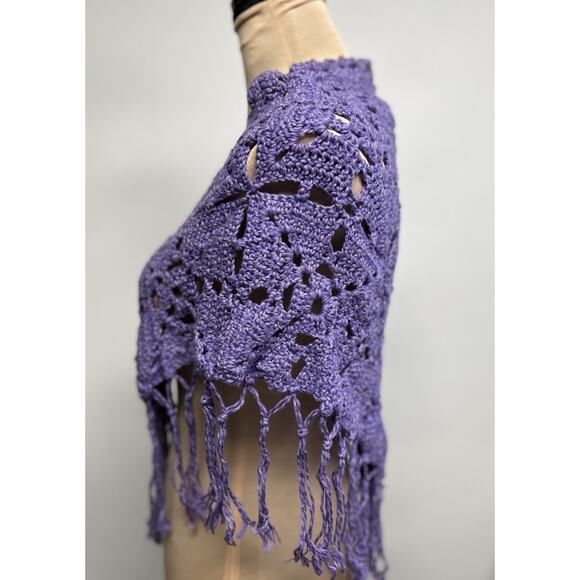 VTG Crocheted Shawl OOAK Handmade Lavender Purple Boho Wrap Hippie Fairy Whimsy - Picture 6 of 12